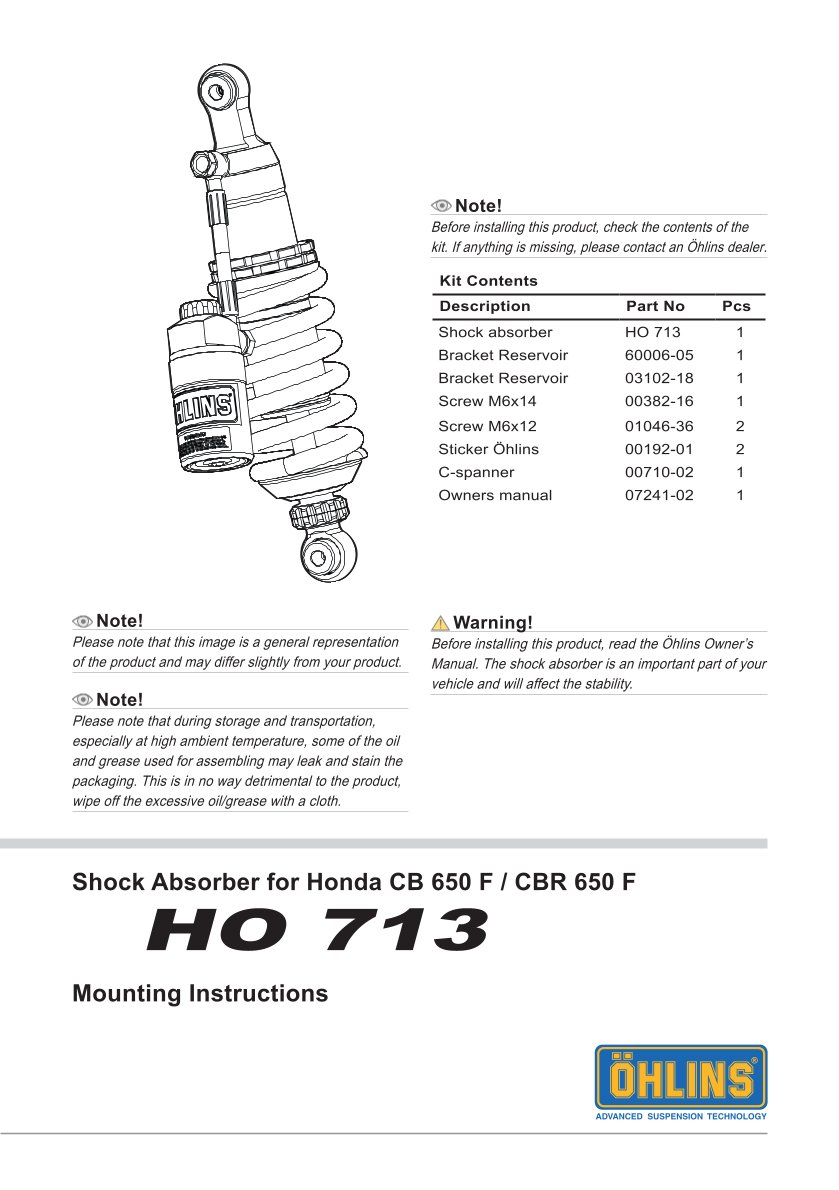 โช๊ค โช๊คแต่ง โช๊คมอเอตร์ไซค์ OHLINS FOR HONDA CB650F/CB650F
