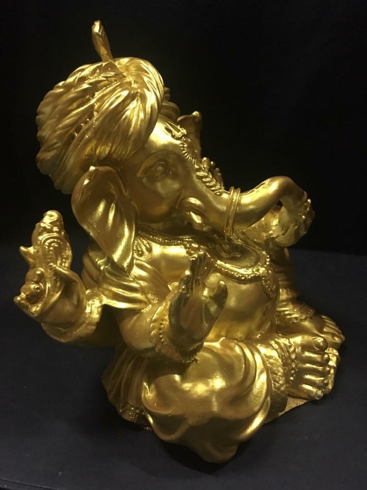 พระพิฆเนศ ปางประทานพร โพกผ้า เหมาะกับค้าขาย องค์สีทอง