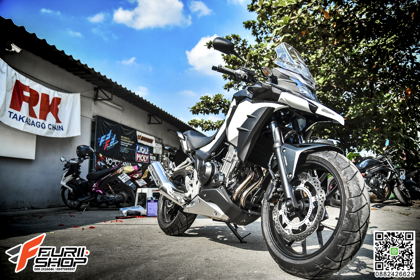 ปากนกพร้อมกาบข้างMOTOZAAA ลายเคพร่าตัดขาว CB500X 2016