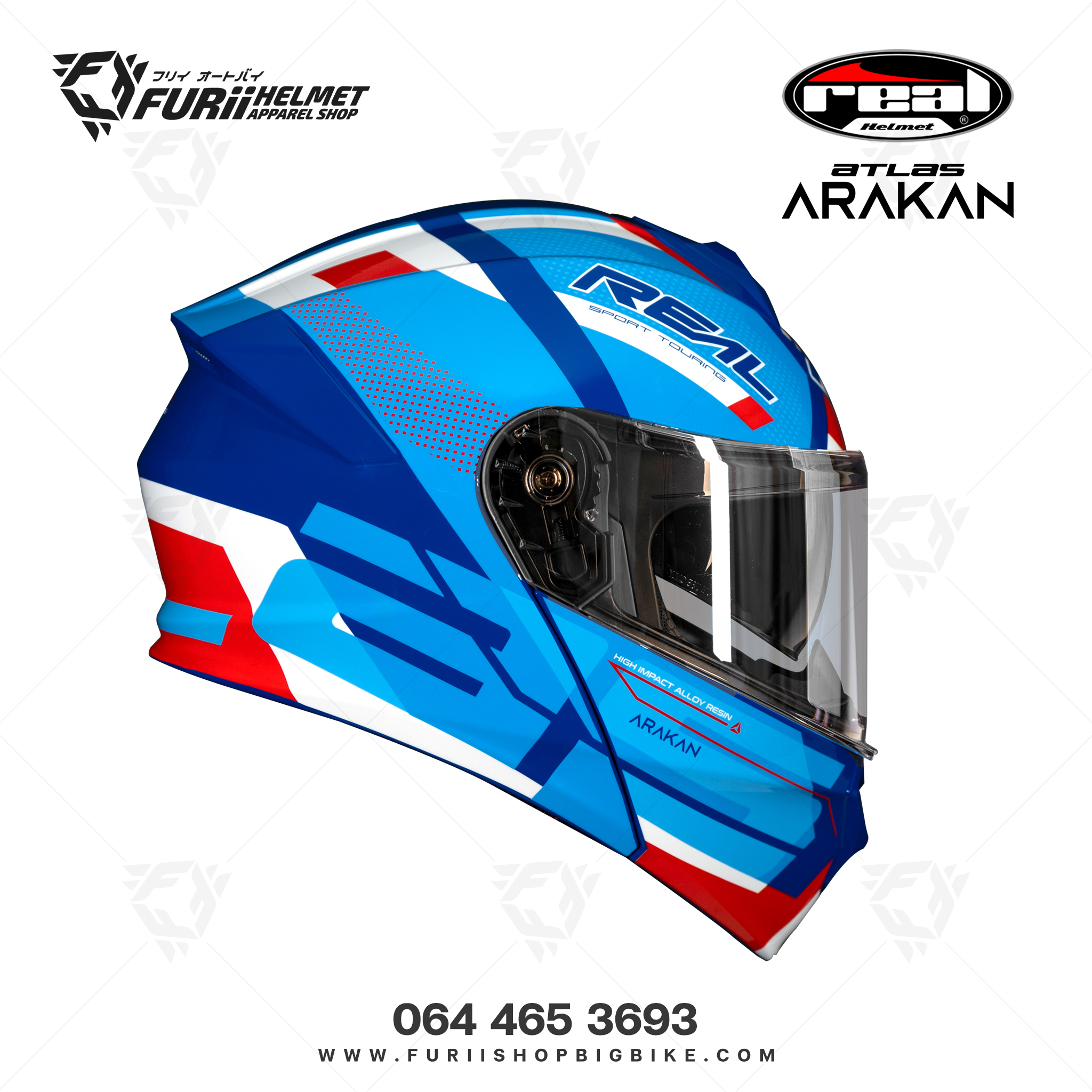 หมวกกนน็อคเต็มใบ Real Atlas Arakan : น้ำเงิน-แดง