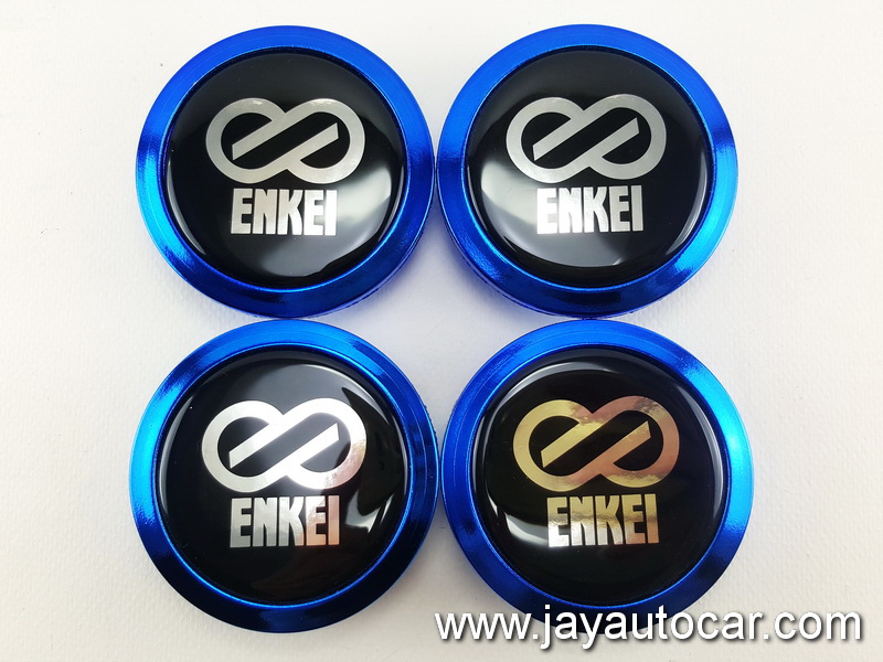 ฝาล้อรถยนต์ สำหรับ ล้อแม็ก สติ๊กเกอร์ ENKEI สีฟ้า ขนาด 58 มิล 1ชุด 4ชิ้น