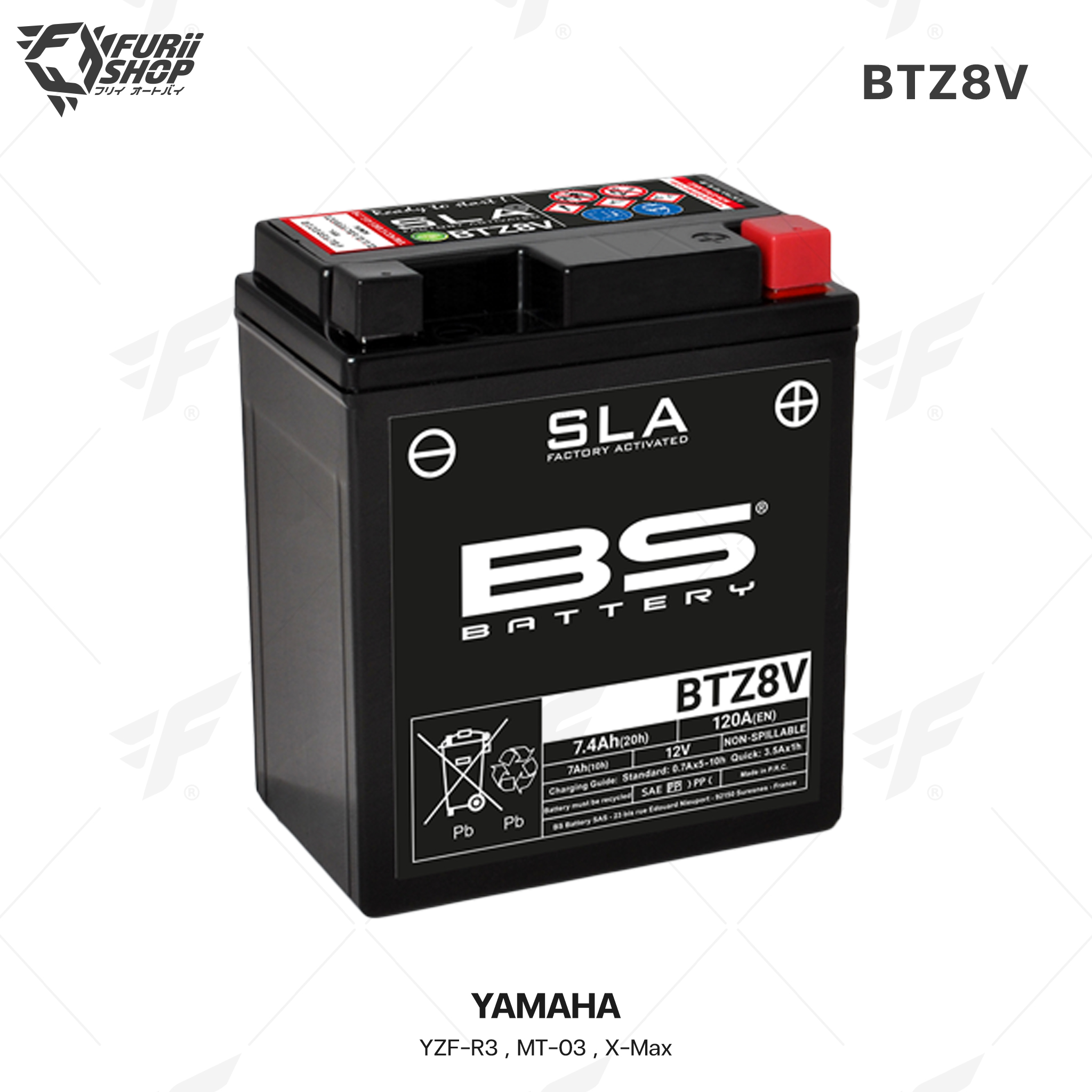 BS Battery รุ่น BTZ8V (FA) SLA FOR YAMAHA YZF-R3 , MT-03 , X-Max