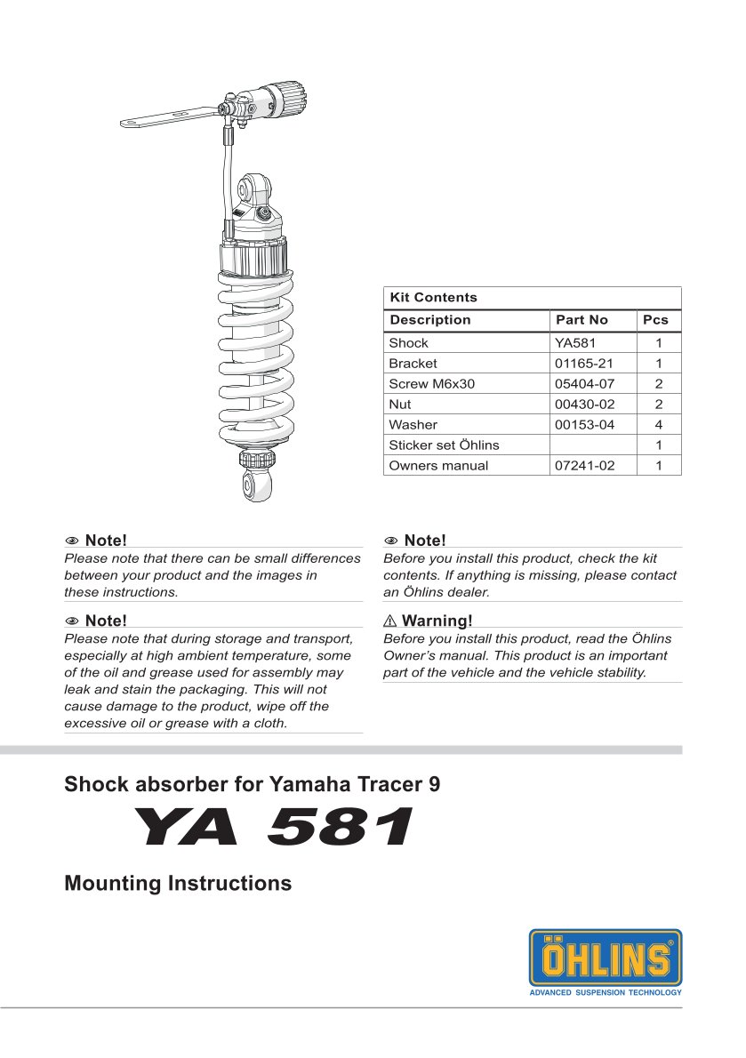 โช๊คหลังแต่ง Ohlins YA581 For Yamaha Tracer 9 ปี 2021-2024