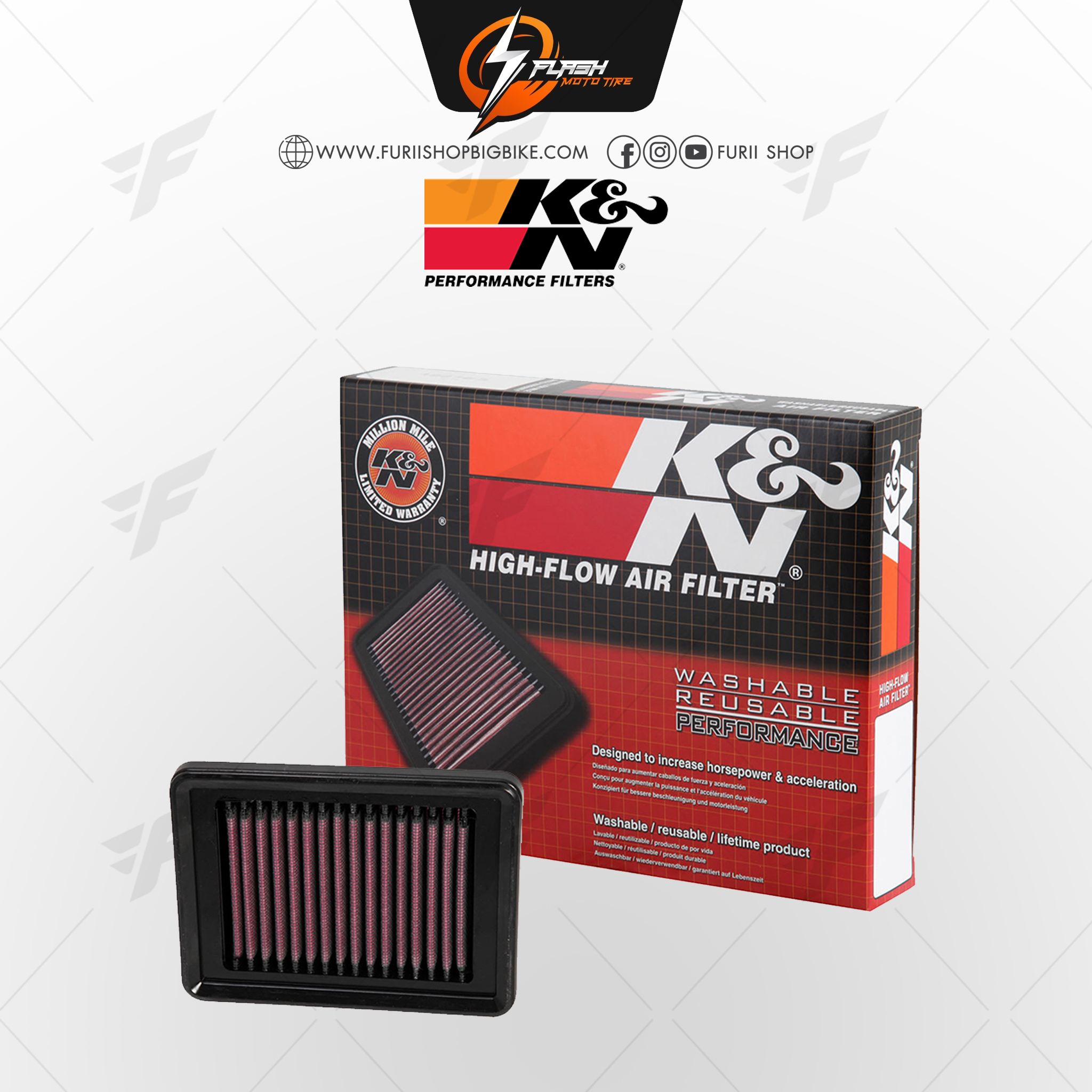 กรองอากาศ K&N สำหรับ YAMAHA