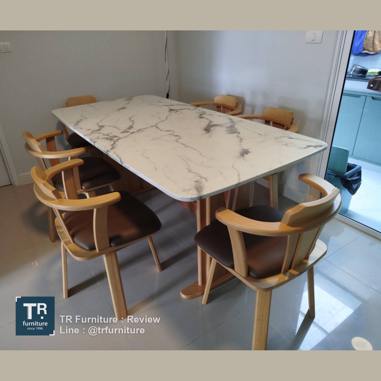 ชุดโต๊ะกินข้าว 6 ที่นั่ง รุ่น Mori Marble เก้าอี้หมุน Top หิน