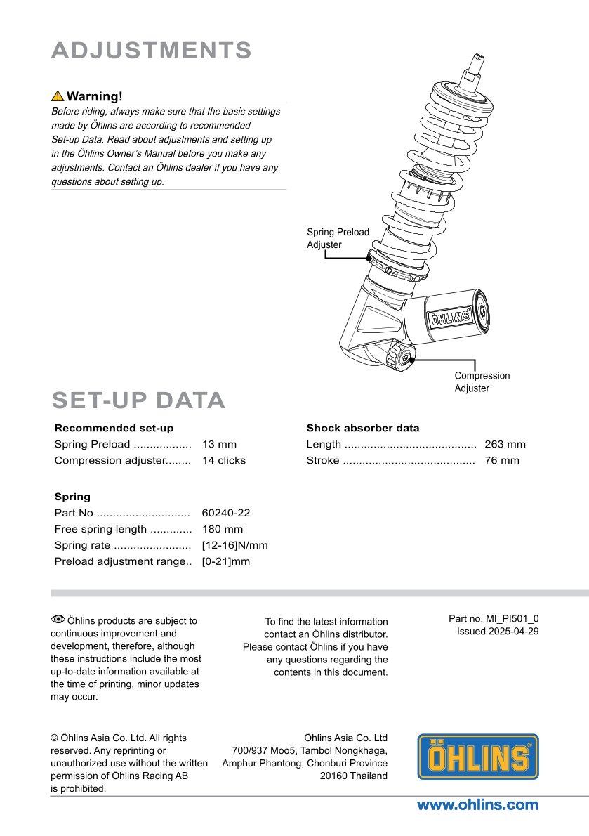 โช้คหน้า Ohlins PI501 For Vespa Sprint 150 ABS 2017-2025
