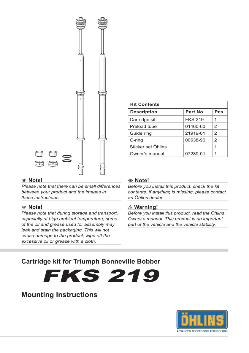 สปริงโช้คหน้า Ohlins FKS219 For Triumph Bonneville Bobber 2017-2020