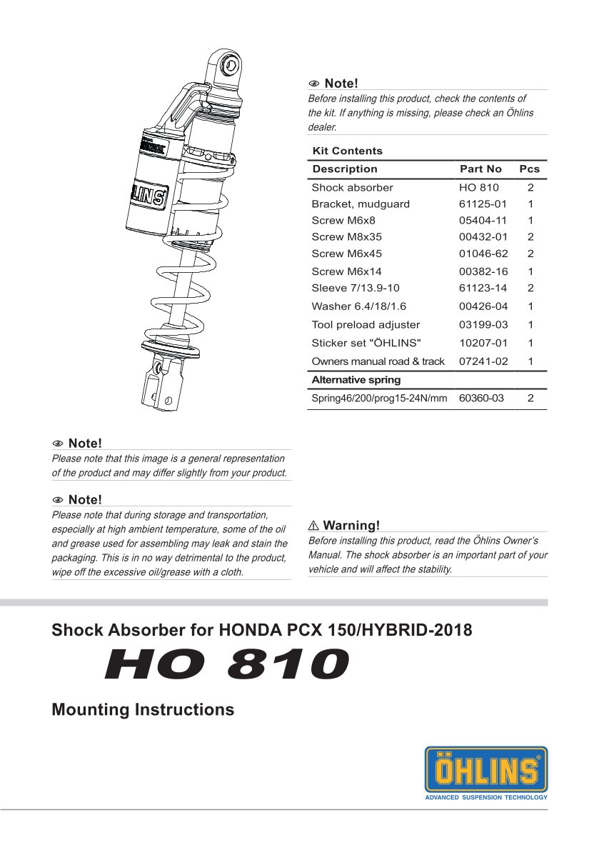 โช๊คหลัง โช๊คอัพ โช๊คแต่ง โช๊คมอเอตร์ไซค์ Ohlins HO 810 FOR PCX150 2018