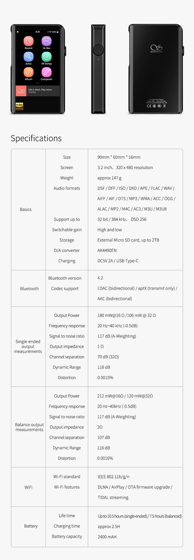 ขาย SHANLING M2x DAP พกพา ชิป AK4490x2 รองรับ Hi-Res ประกันศูนย์ไทย