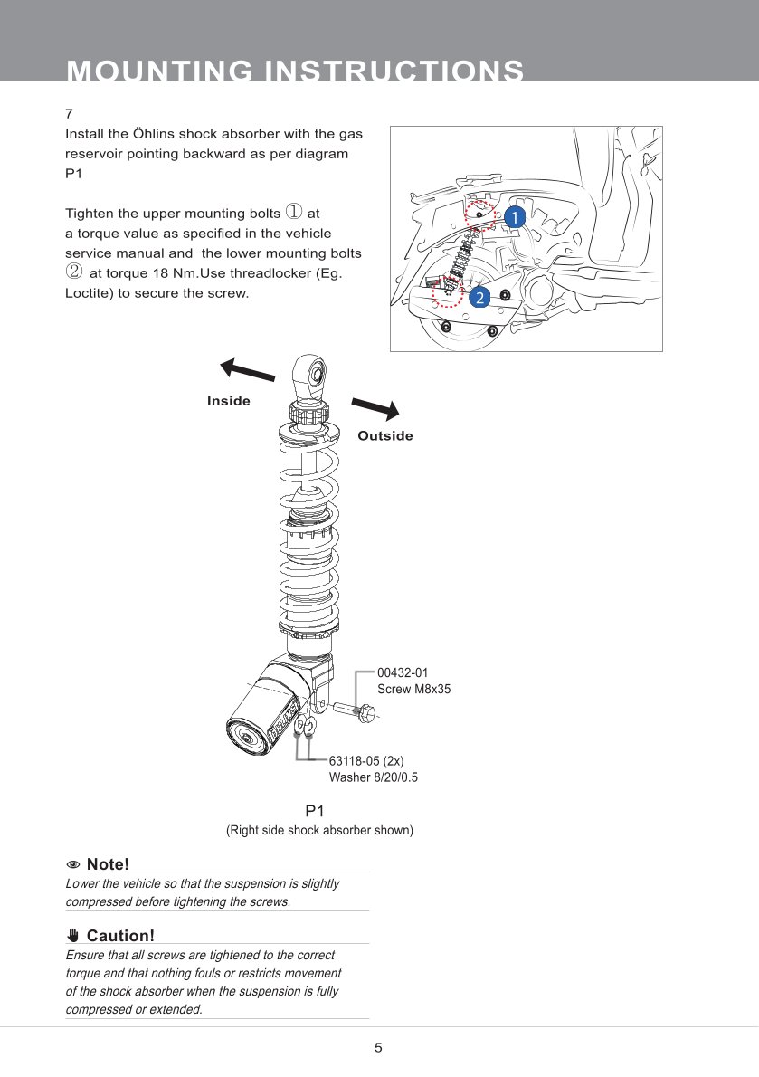 โช๊คหลังแต่ง Ohlins LA345 For Lambretta V200 ปี 2019-2023