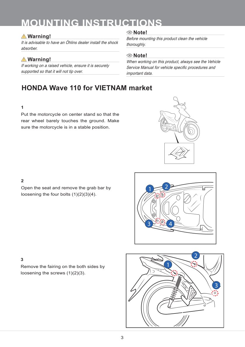 โช๊คหลังแต่ง Ohlins HO647 For Honda Wave 110i VN / Wave 125i TH ปี 2015-2022