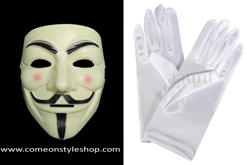 หน้ากาก+ถุงมือ Guy Fawkes จากภาพยนต์เรื่อง V for Vendetta หน้ากากปาร์ตี้