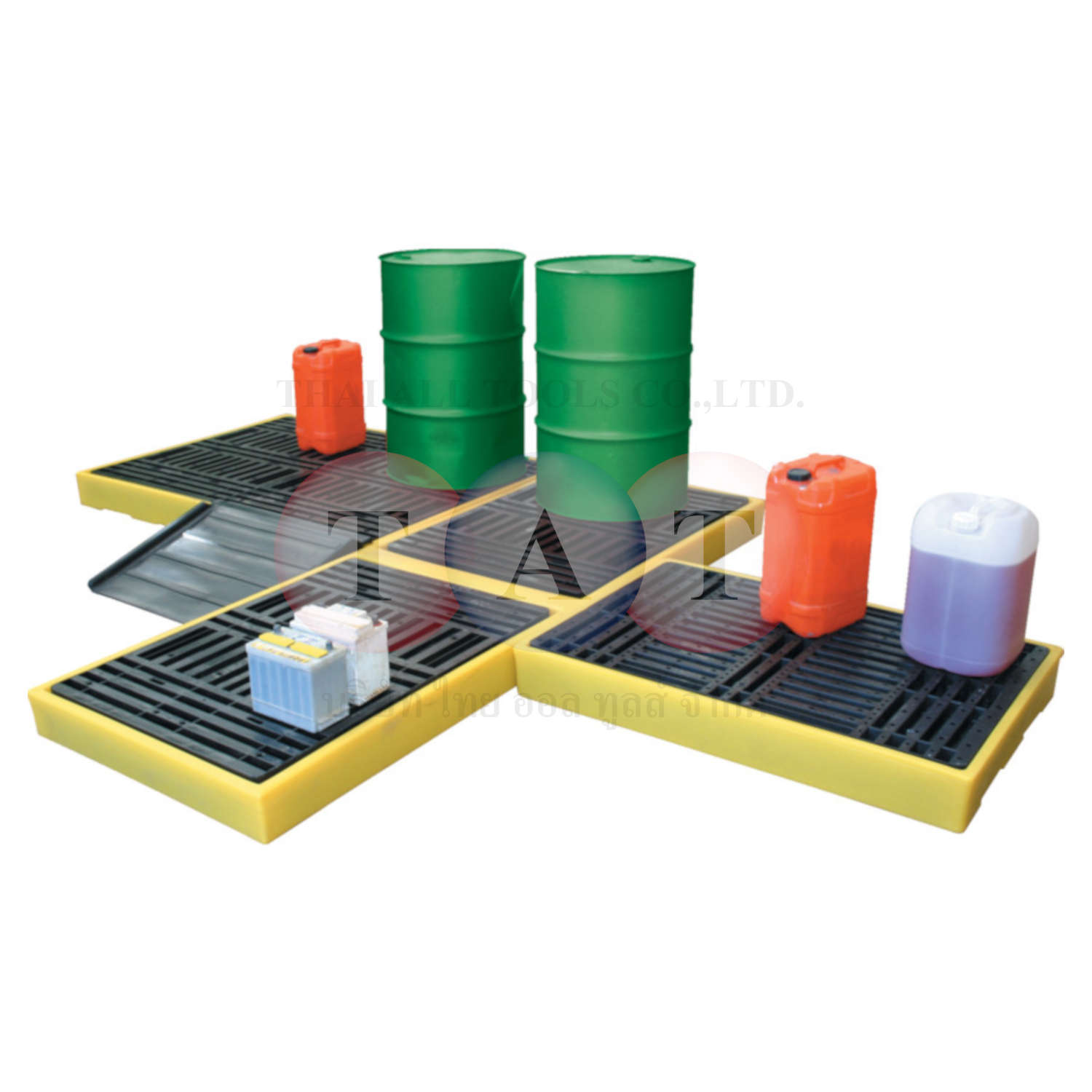 Solent Spill Control.Spill Pallet 4-Drum, Inline Workstation
