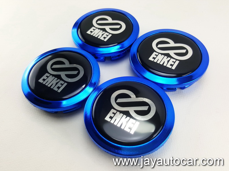 ฝาล้อรถยนต์ สำหรับ ล้อแม็ก สติ๊กเกอร์ ENKEI สีฟ้า ขนาด 58 มิล 1ชุด 4ชิ้น