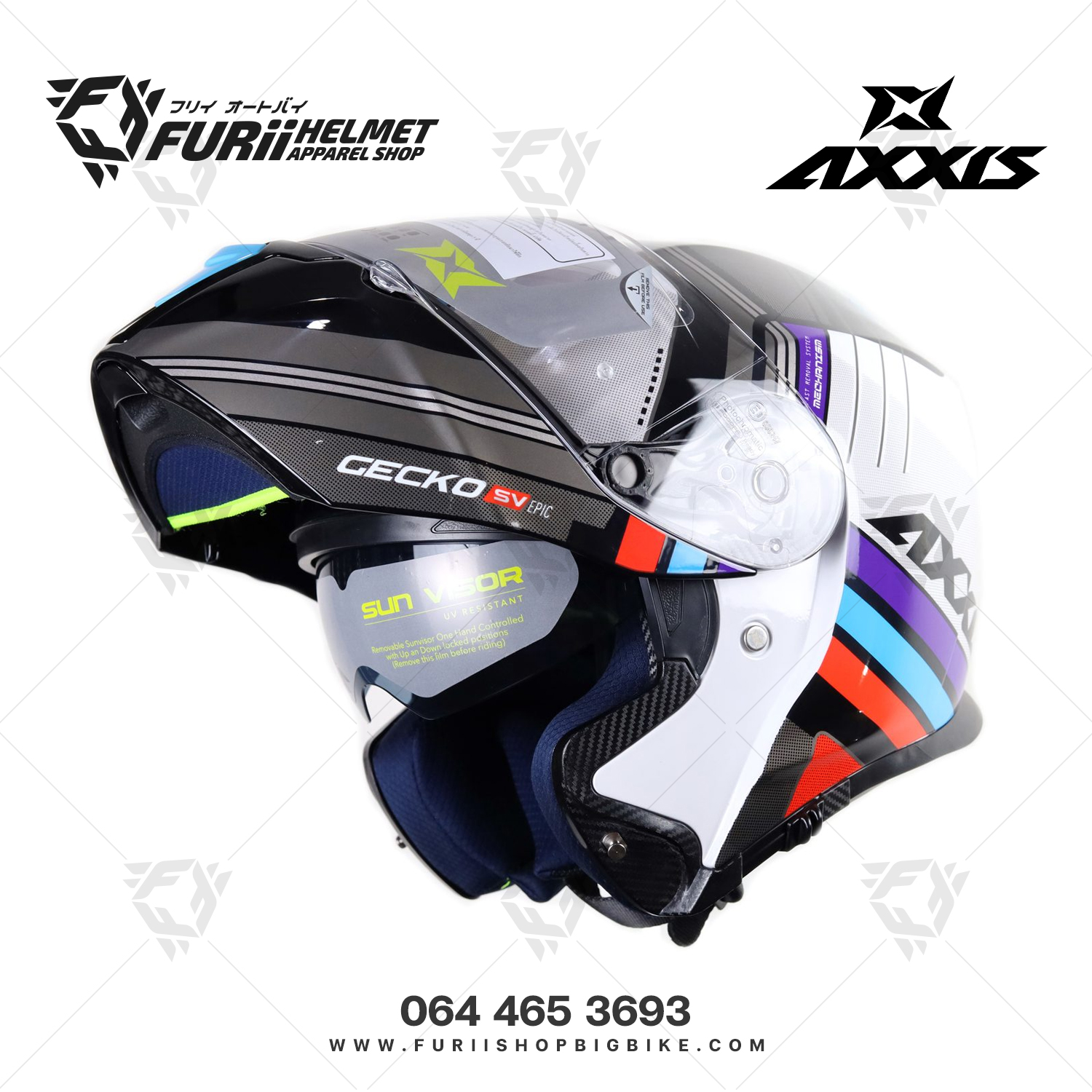 หมวกกันน็อคยกคาง AXXIS Gecko Modlar Epic B7 Blue (สีเงิน)