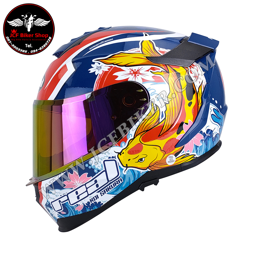 หมวกกันน็อคเต็มใบ หมวกกันน็อค Real Helmets รุ่น Hurricane Koi Sakura น้ำเงิน-แดง