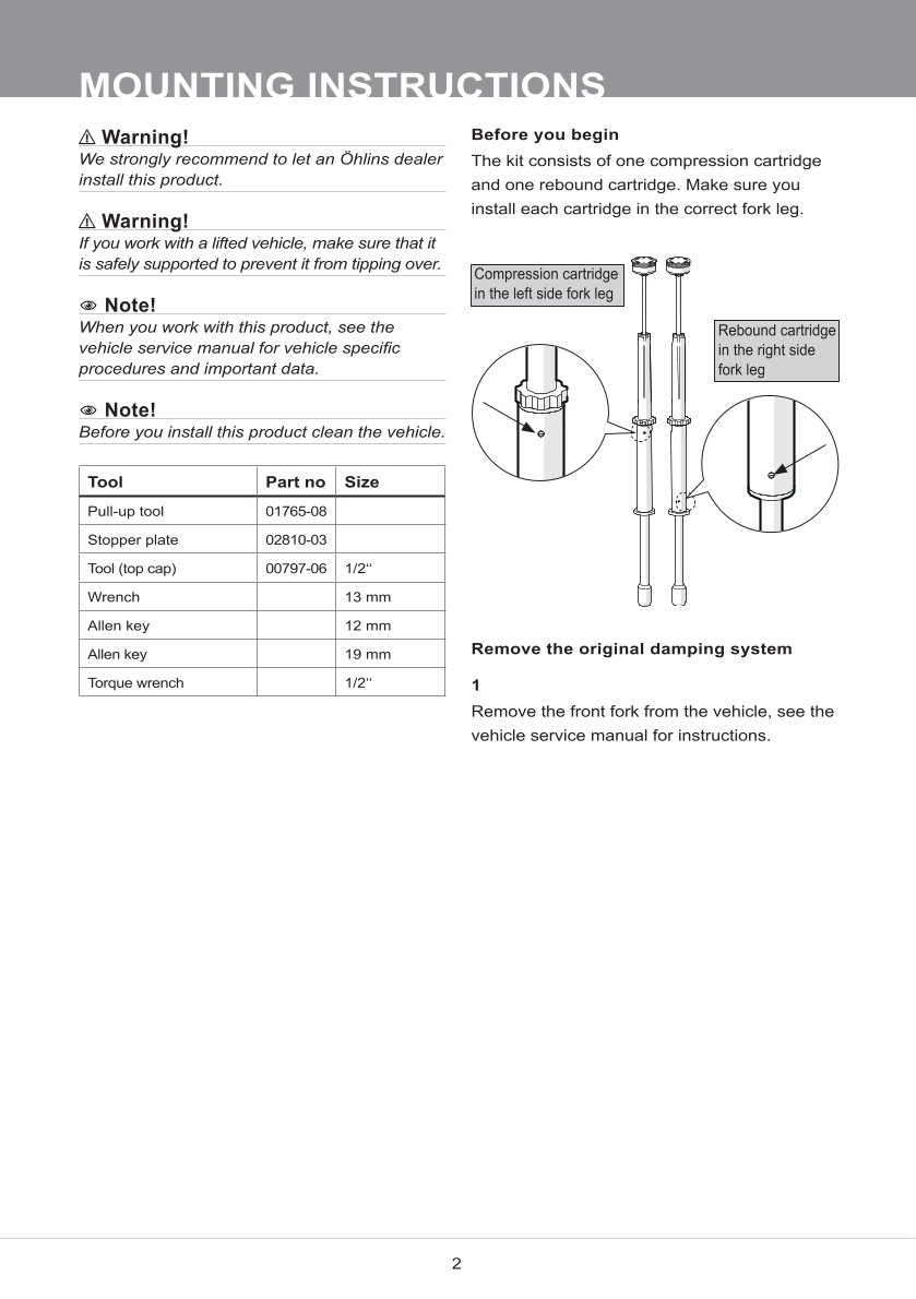 สปริงโช้คหน้า Ohlins FKC102 For Harley-Davidson Ultra Classic 2014-2016
