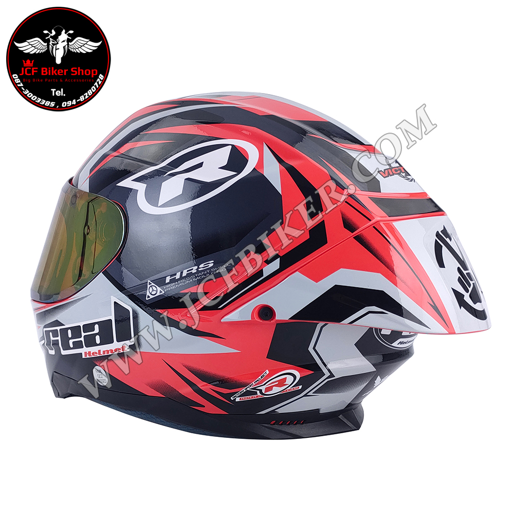 หมวกกันน็อคเต็มใบ หมวกันน็อค REAL Falcon Victory กระจกชั้นเดียว Single Visor สีดำ-แดง