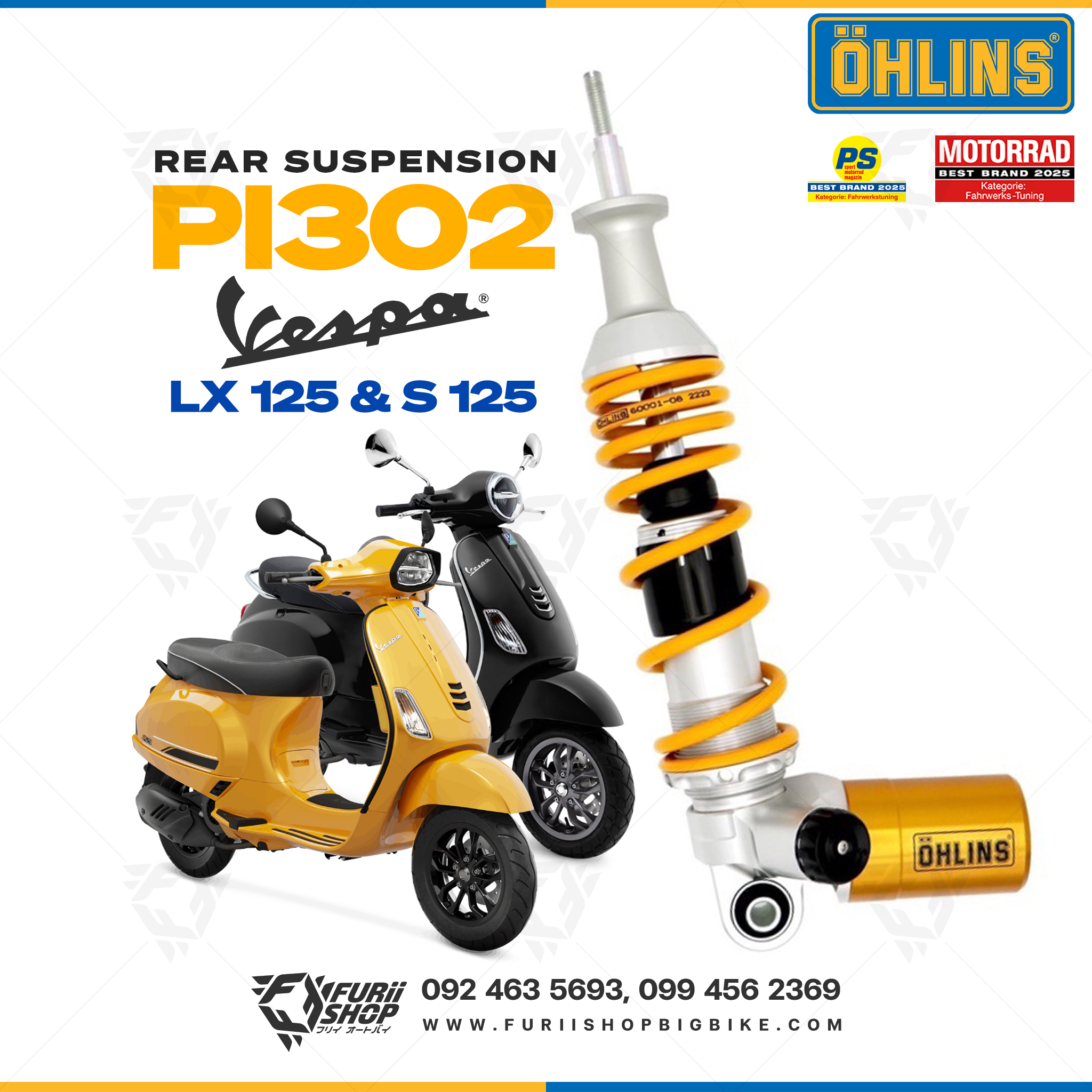 โช้คหลังมอเตอร์ไซค์ Ohlins PI301 for Vespa LX125 & S125