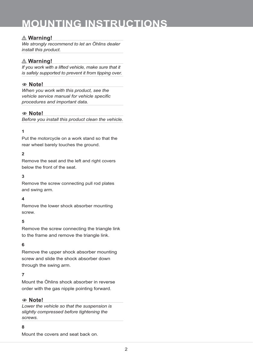 โช๊คหลังแต่ง Ohlins SU423 For Suzuki SV 650 ปี 2017-2024