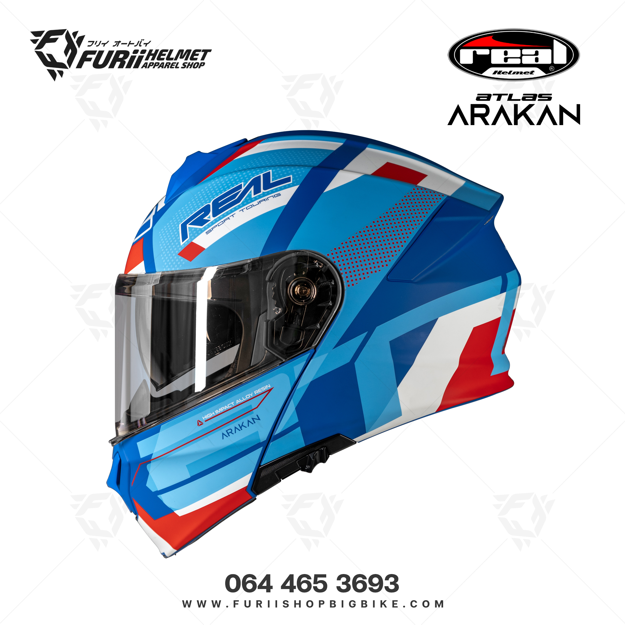 หมวกกนน็อคเต็มใบ Real Atlas Arakan : น้ำเงิน-แดง(ด้าน)