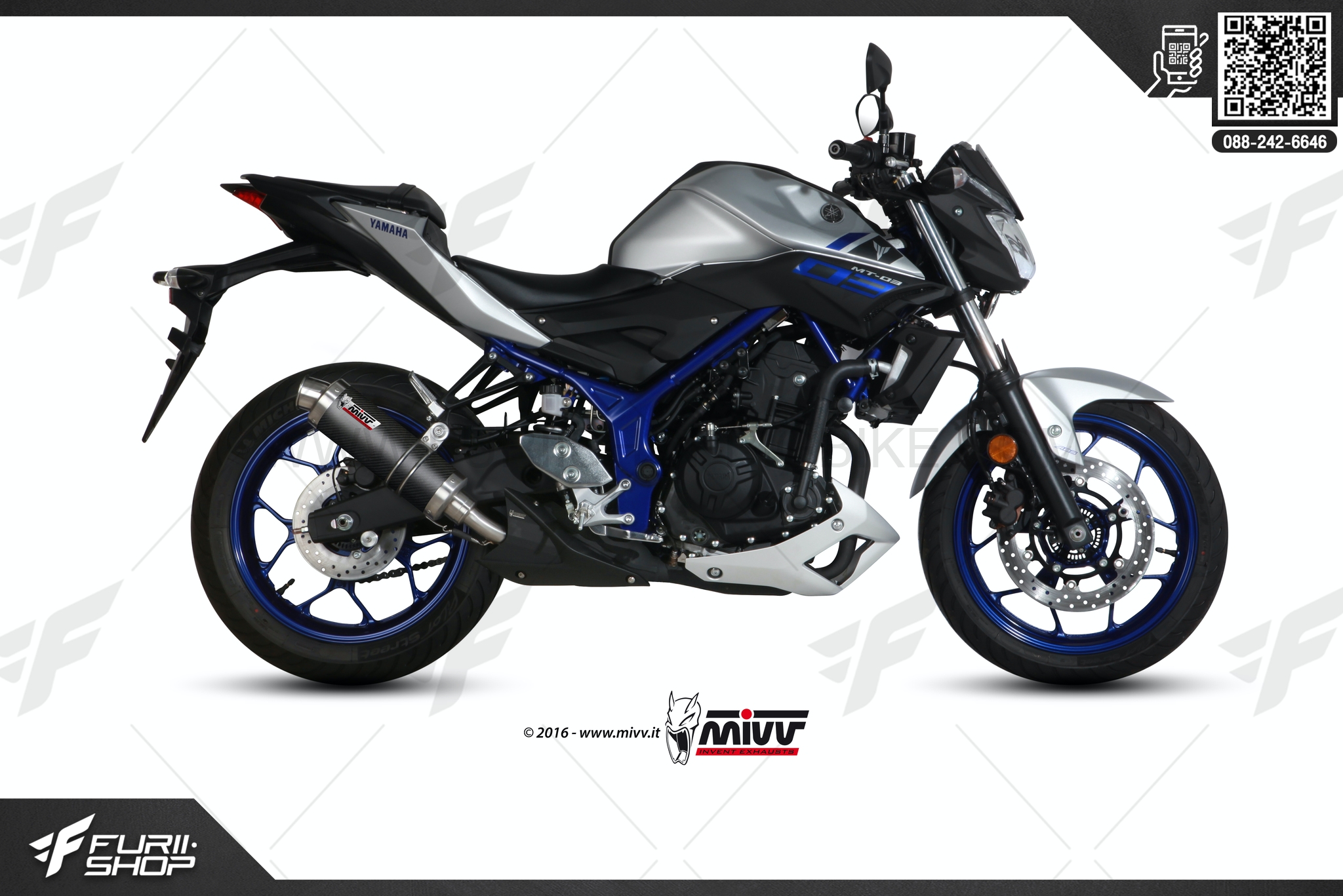 ท่อมอเตอร์ไซค์ MIVV GP CARBON FOR YAMAHA MT-03 2016+ ท่อแต่ง ท่อสูตร ท่อบิ๊กไบค์ ท่อBigbike ท่อไอเสีย