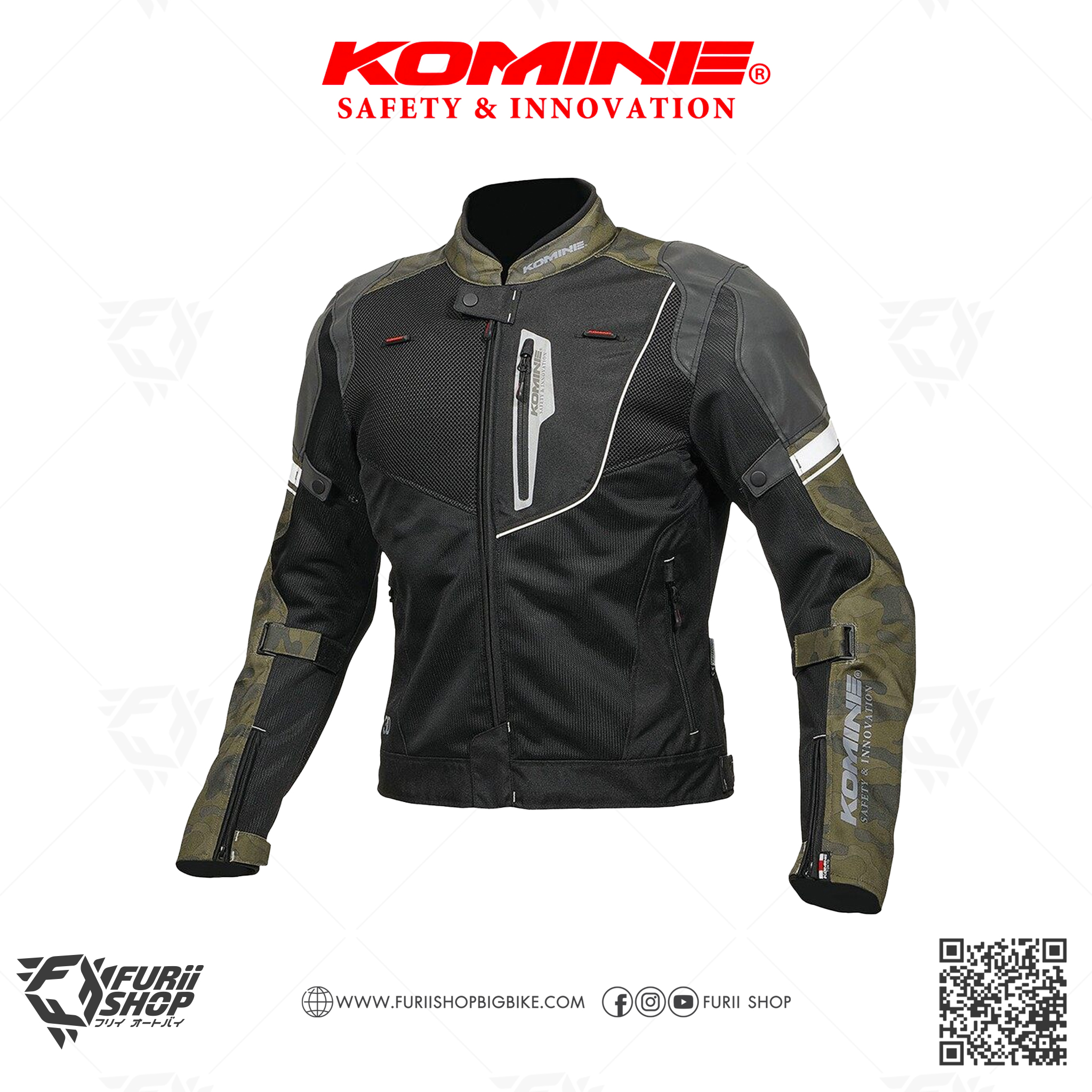 เสื้อแจ็คเก็ต KOMINE JK-131 Reflect M-JKT Camo/Black