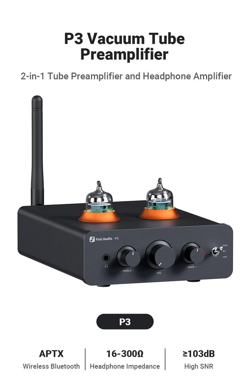 Fosi Audio P3 ปรีแอมป์หลอด 5654W x2 ปรับ Bass Treble ได้ สำหรับเครื่องเสียงบ้านหรือชุดหูฟัง ประกันศูนย์ไทย