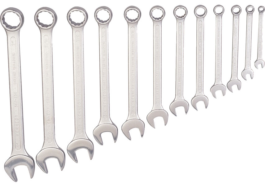 ชุดประแจแหวนข้างปากตาย 1/4 - 1 inch 12ชิ้น/ชุด CHROME VANADIUM COMBINATION SPANNER KENNEDY