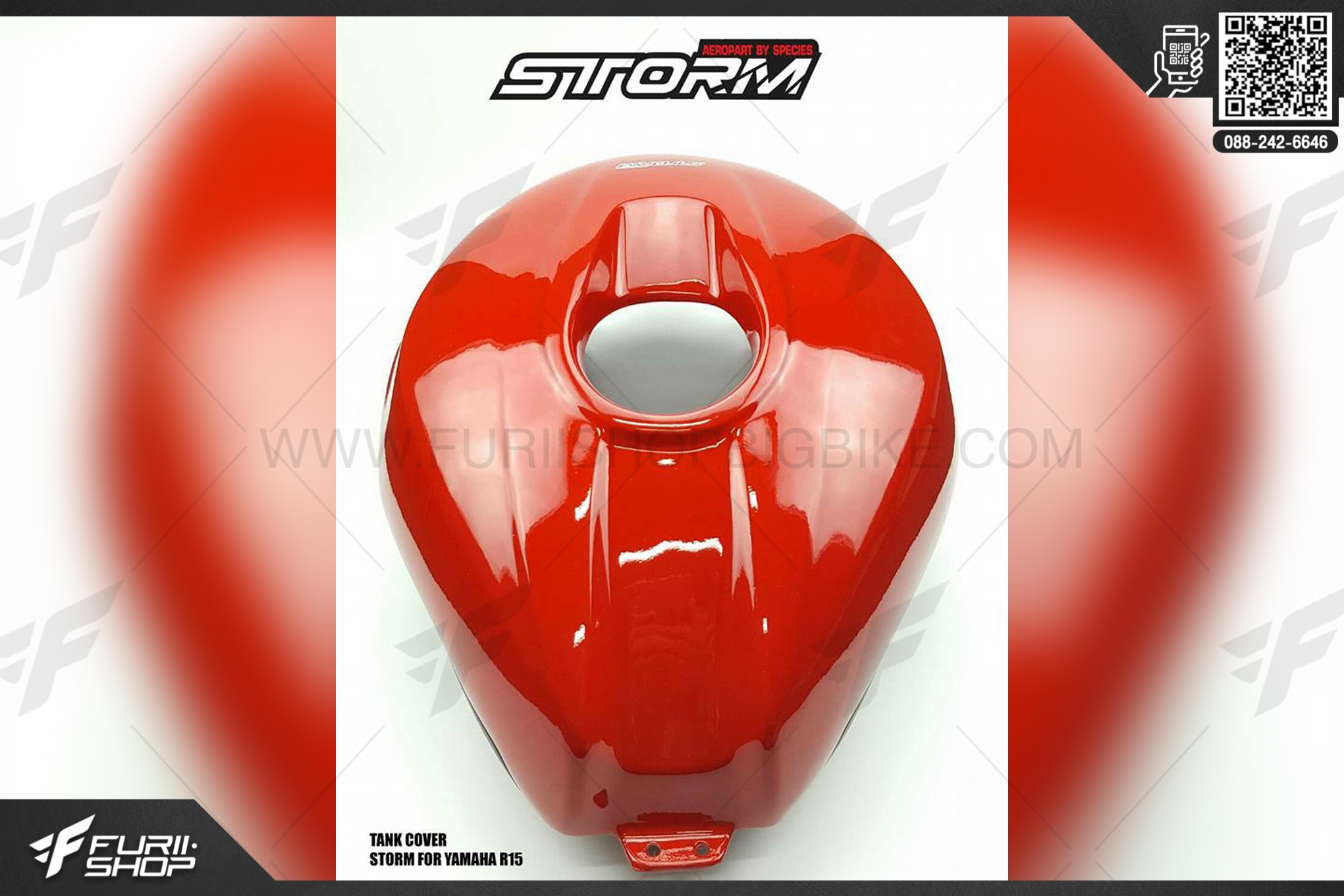 ครอบถังน้ำมัน STORM Rider(สตรอมไรเดอร์) FOR YAMAHA R15 สีแดง