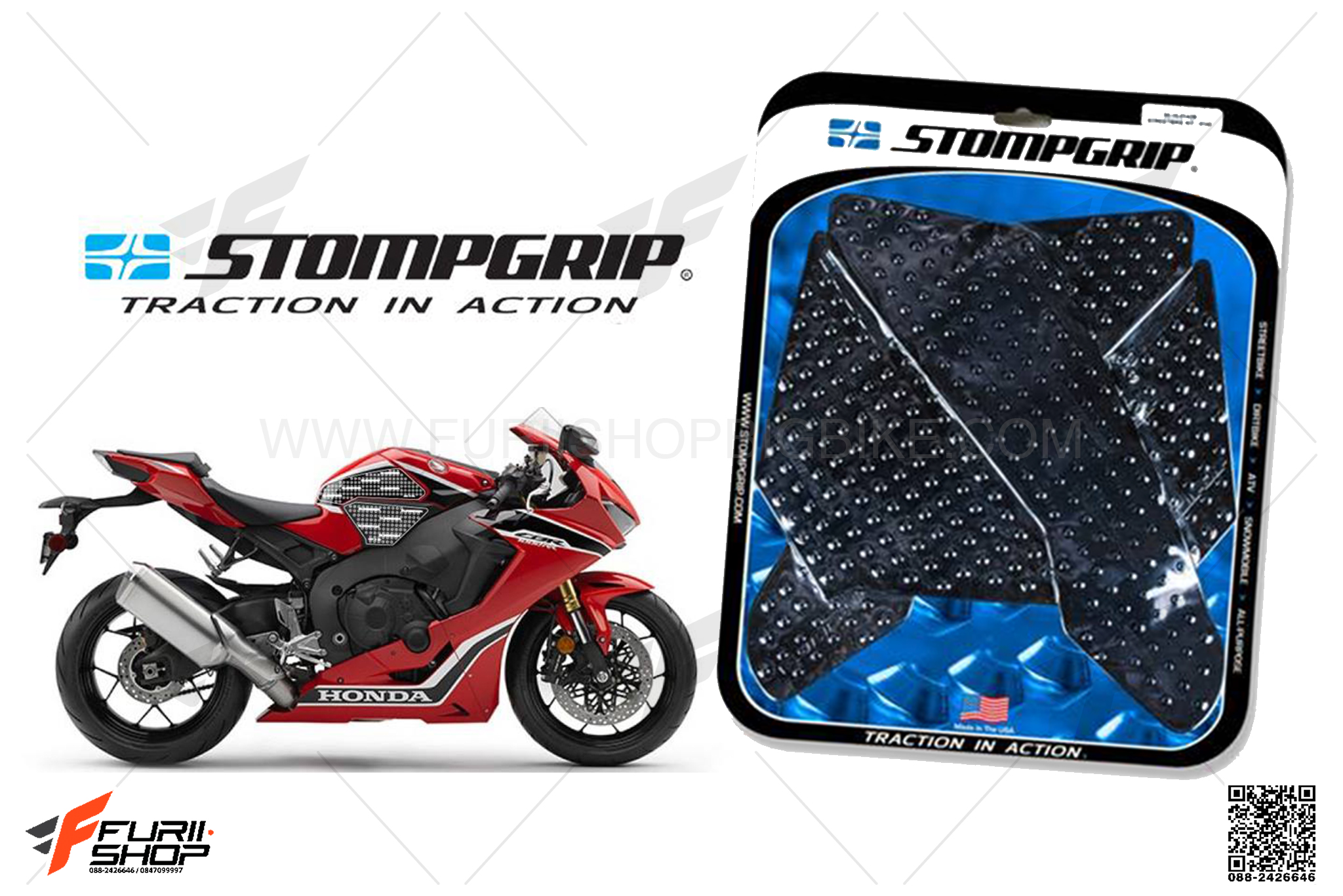 สติ๊กเกอร์กันรอยข้างถัง STORM GRIP ดำ FOR HONDA CBR1000RR 2017