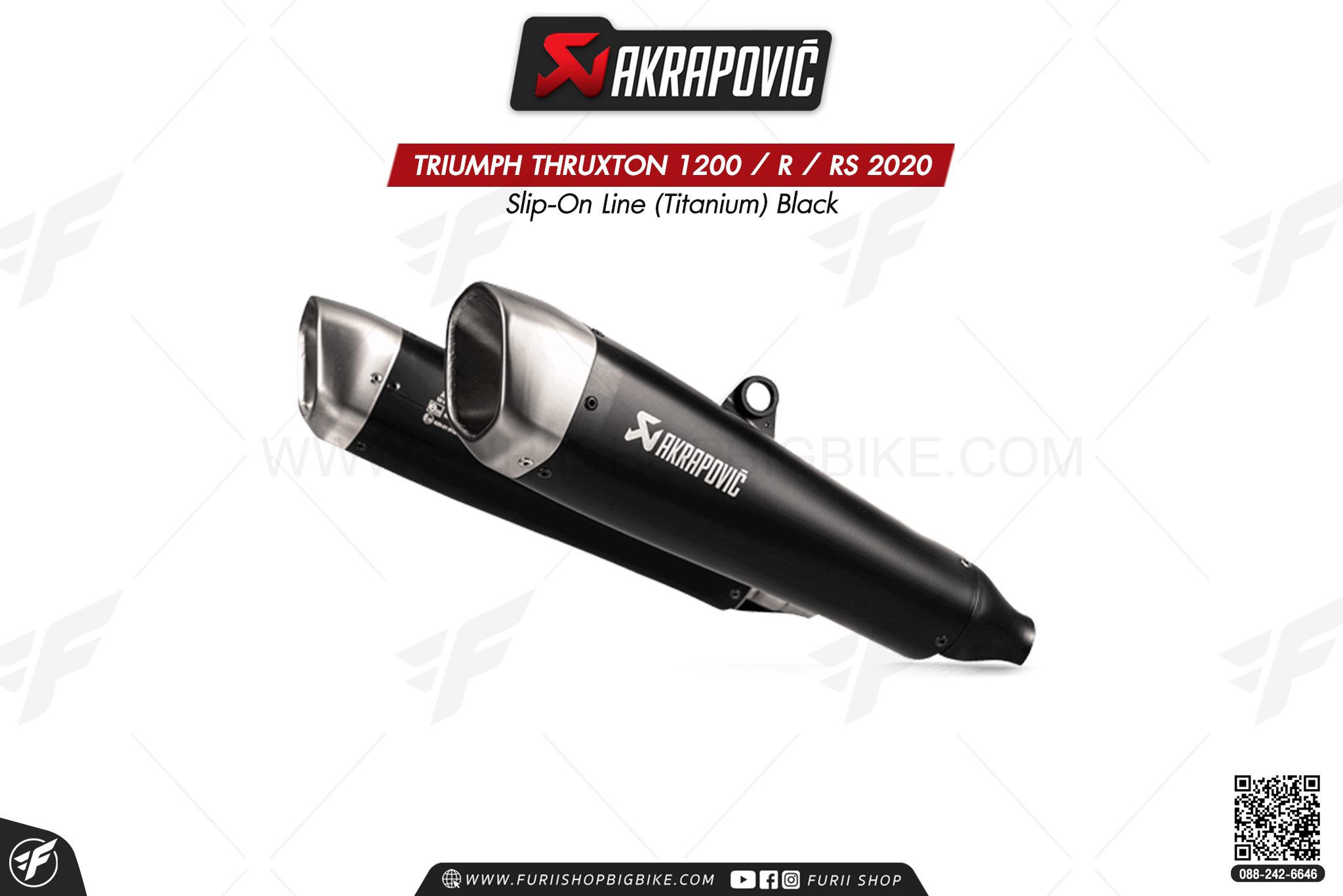 ท่อแต่ง Akrapovic Exhaust Slip-On Line (Titanium) Black TRIUMPH THRUXTON 1200 / R / RS 2020