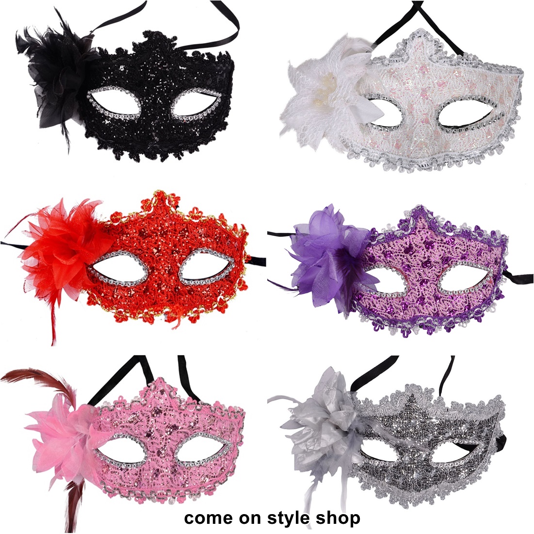 หน้ากากปาร์ตี้ แฟนซี สไตล์เวนิส หลากสี ประดับดอกไม้ หน้ากากออกงาน การแสดง Fancy Masquerade Ball Eye Party Mask M150