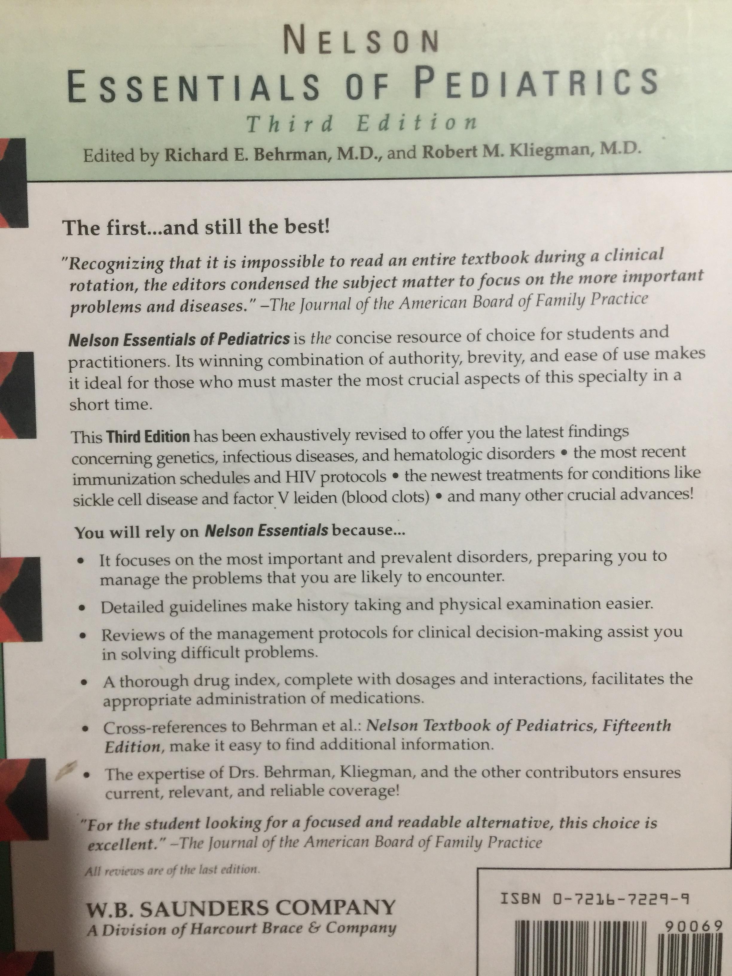 NELSON. ESSENTIAL OF PEDIATRICS ผู้เขียน Richard E. Behrman. M.D. 0 กก.