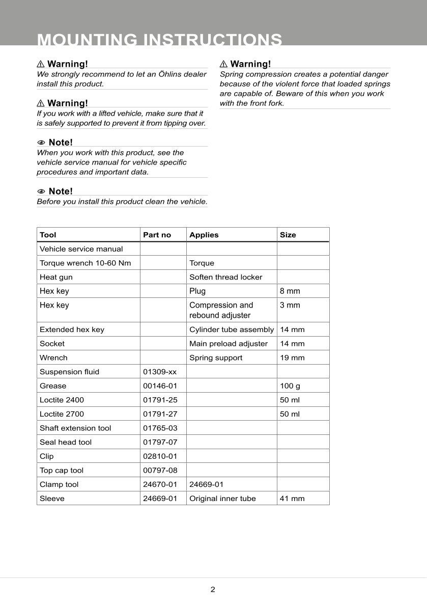 สปริงโช้คหน้า Ohlins FKR107 For Kawasaki ZX-6R (600cc) 2009-2016