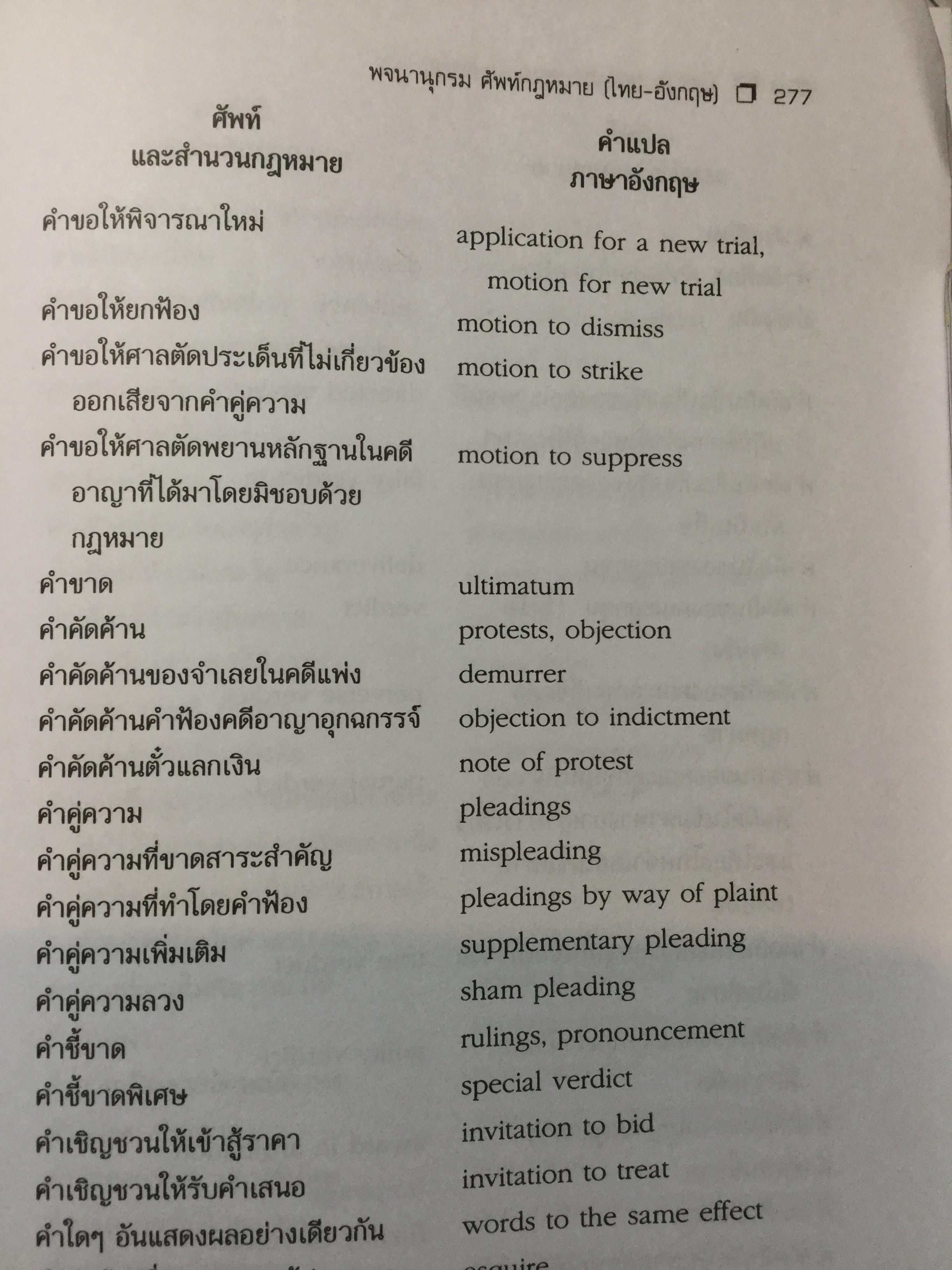 พจนานุกรมศัพท์กฎหมาย(ไทย-อังกฤษ) LAW Dictionary (Thai-English). ผู้เขียน ธง วิทัยวัฒน์ 0 กก.