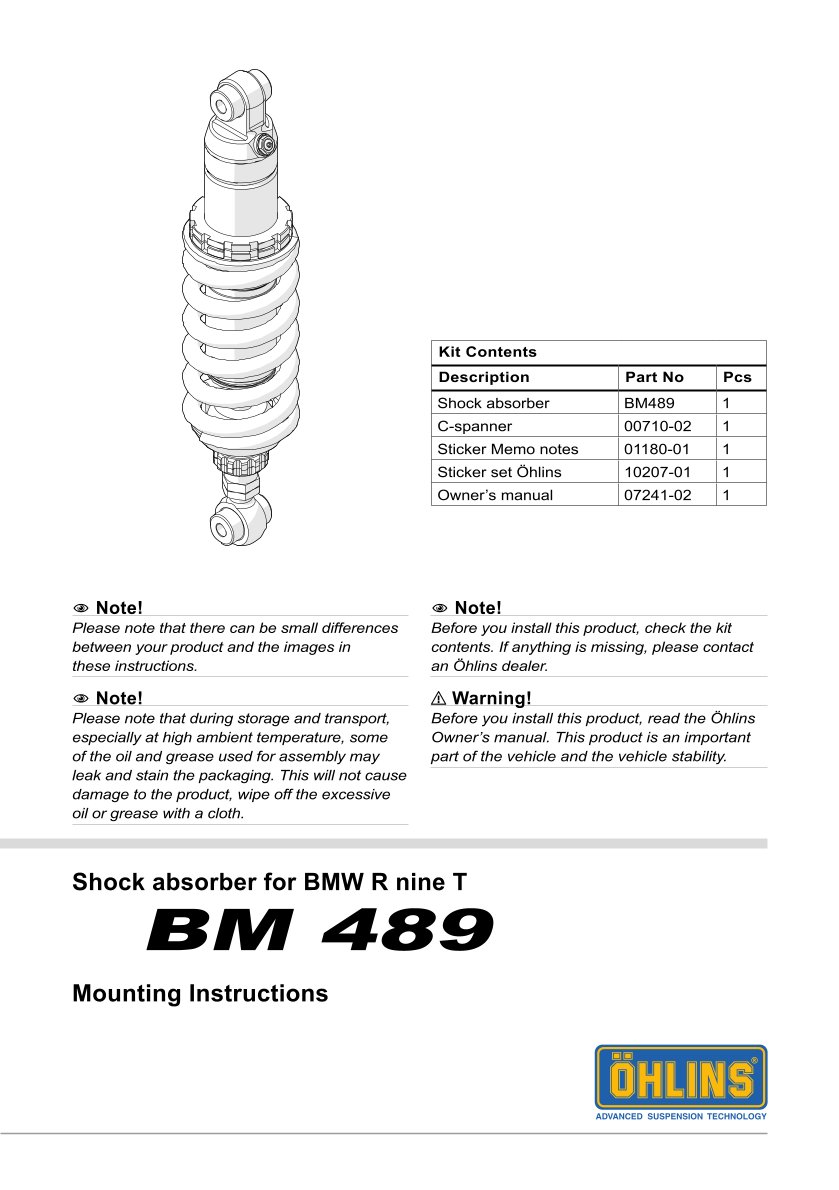 โช๊คหลังแต่ง Ohlins BM489 For BMW R nineT Racer ปี 2017-2020