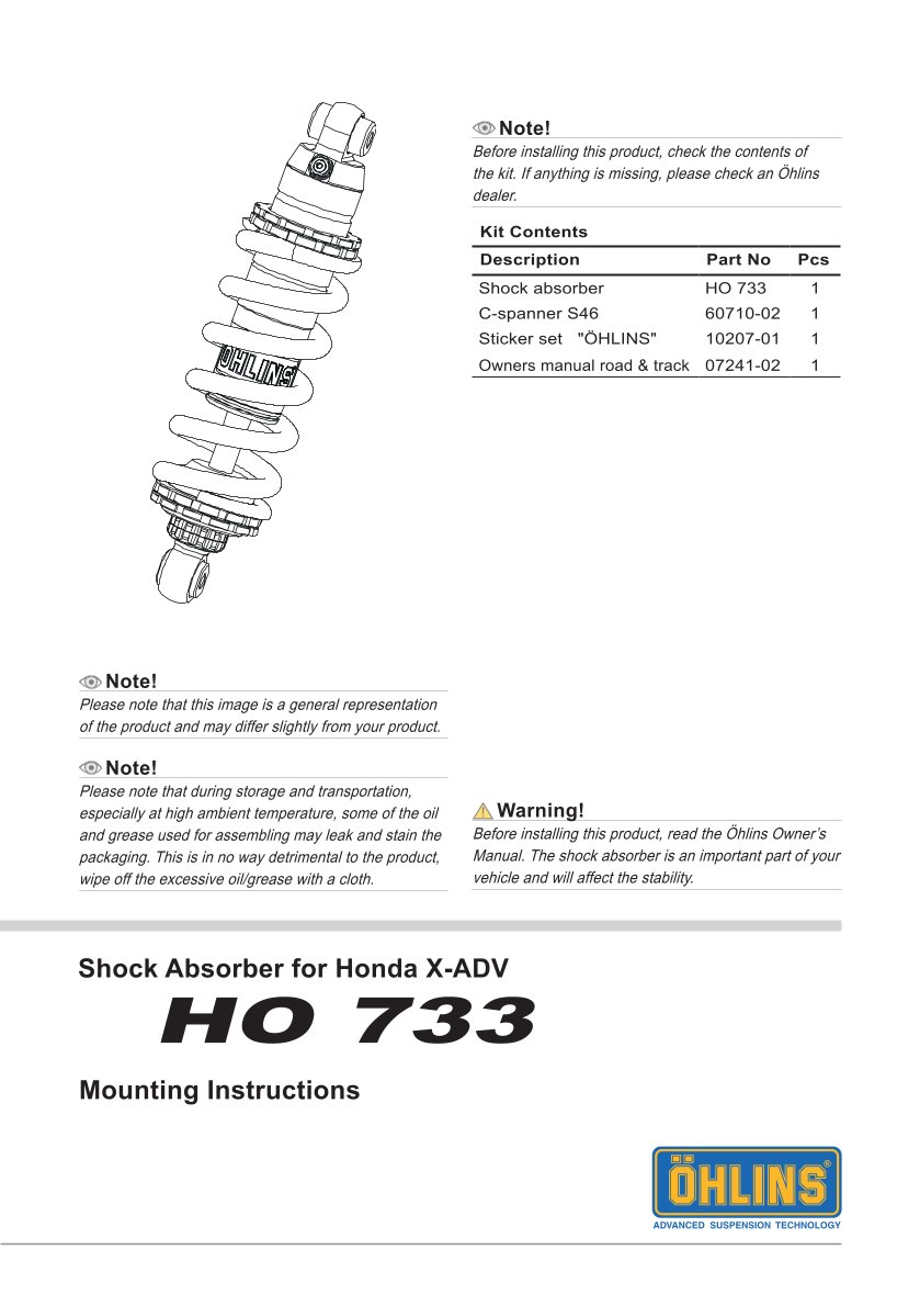 โช๊คหลัง โช๊คอัพ โช๊คแต่ง โช๊คมอเอตร์ไซค์ OHLINS HO 733 FOR HONDA XADV