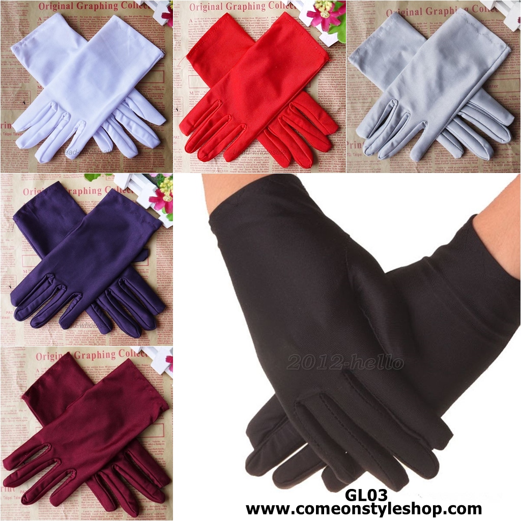 ถุงมือผ้าซาตินแบบสั้น ถุงมือออกงาน การแสดง แต่งงาน คอสเพลย์ Satin Short Gloves