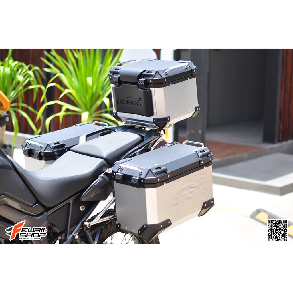 กล่องข้าง LOBOO PIKE TRACKER 38L 45L สีเงิน 2ใบ พร้อมชุดยึดข้าง FOR HONDA AFRICA TWIN