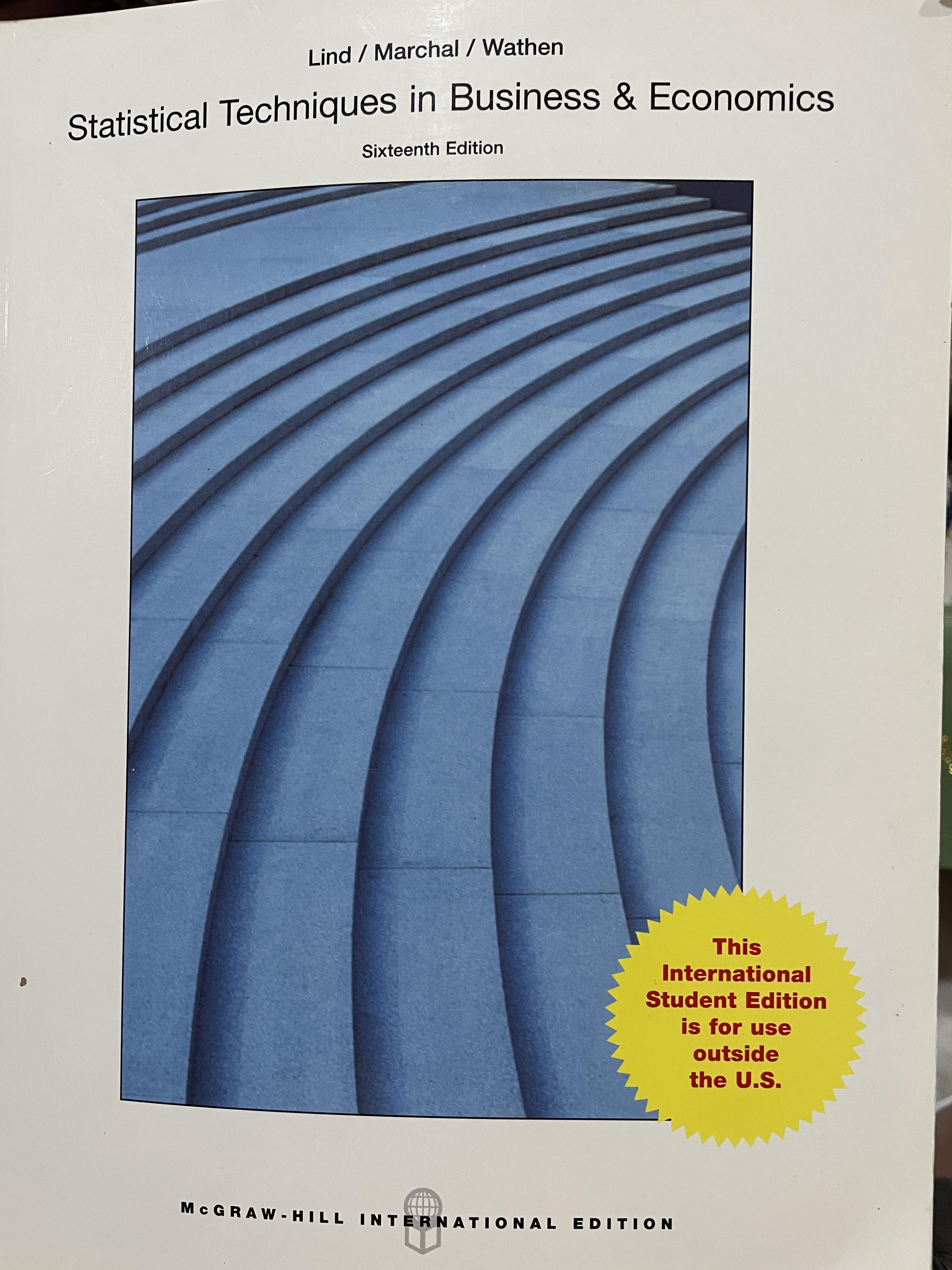 Statistical Techniques in. Business & Economics พิมพ์ครั้งทที่ 16 ผู้เขียน Lind/ Marchal / Wathen 0 กก.