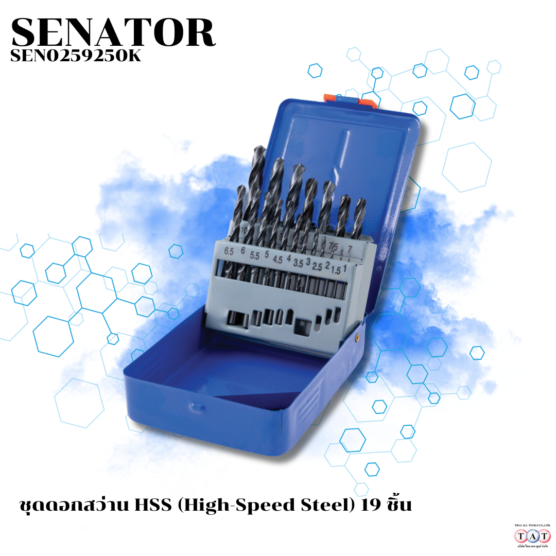SEN0259250K Senator Jobber Drill Set, 1 to 10mm x 0.5mm, Rolled Forged, Metric, High Speed Steel, Set of 19