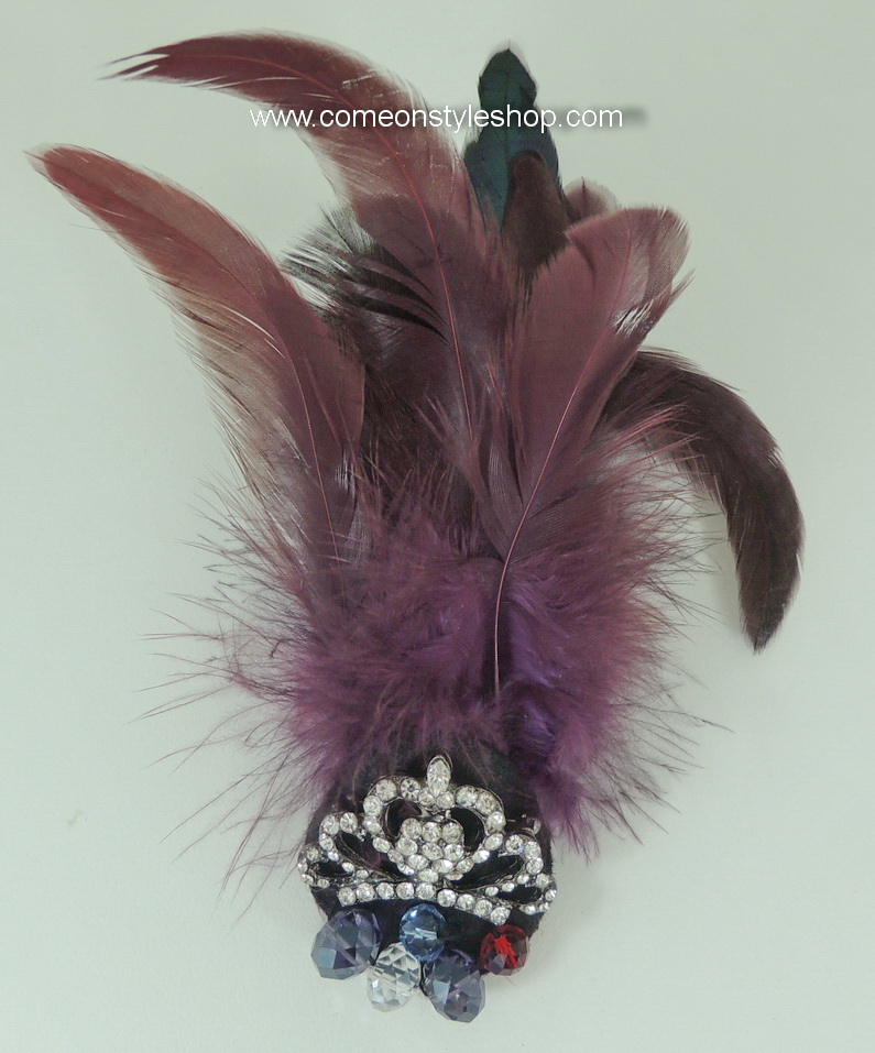เข็มกลัดแฟชั่น เกาหลี หรือกิ๊บติดผม ประดับขนนก มงกุฎคริสตัล Feather Brooch Pin or Hair Clip B038