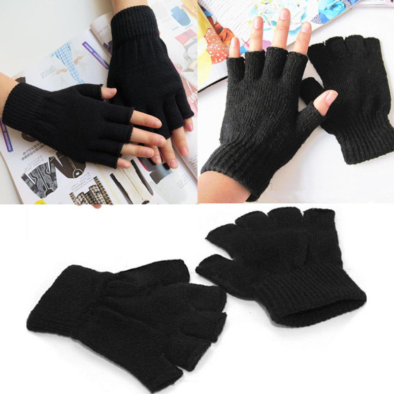 ถุงมือผ้าเปิดนิ้ว สีดำ ถุงมือเต้น งานเชียร์กีฬา งานแสดง ฮิปฮอป ออกงานปาร์ตี้ Fingerless unisex black stretch