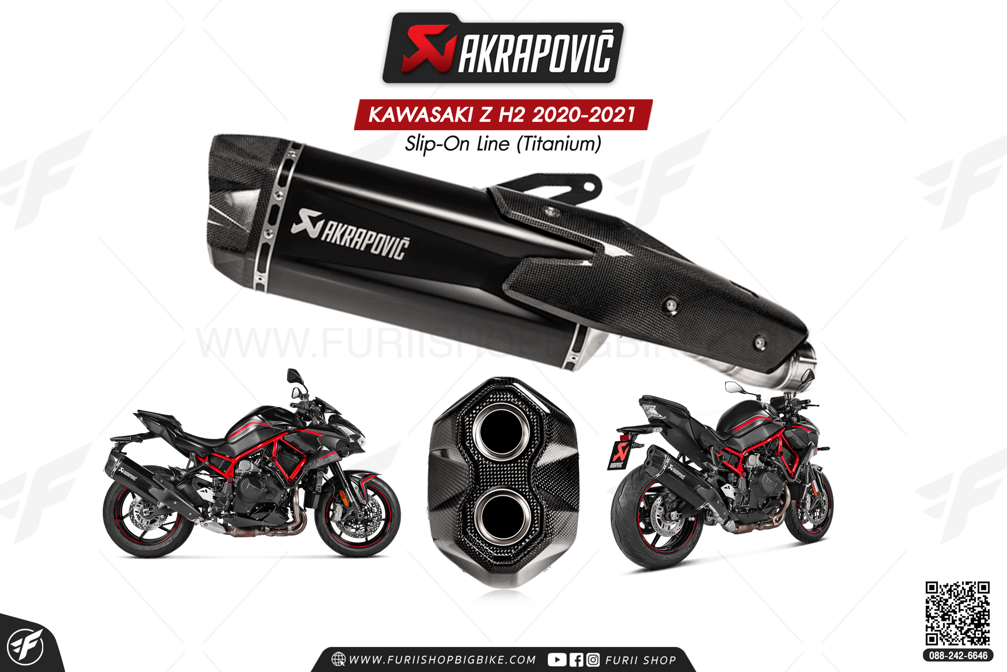 ท่อแต่ง Akrapovic Exhaust Slip-On Line (Titanium) Black KAWASAKI Z H2 2020-2021