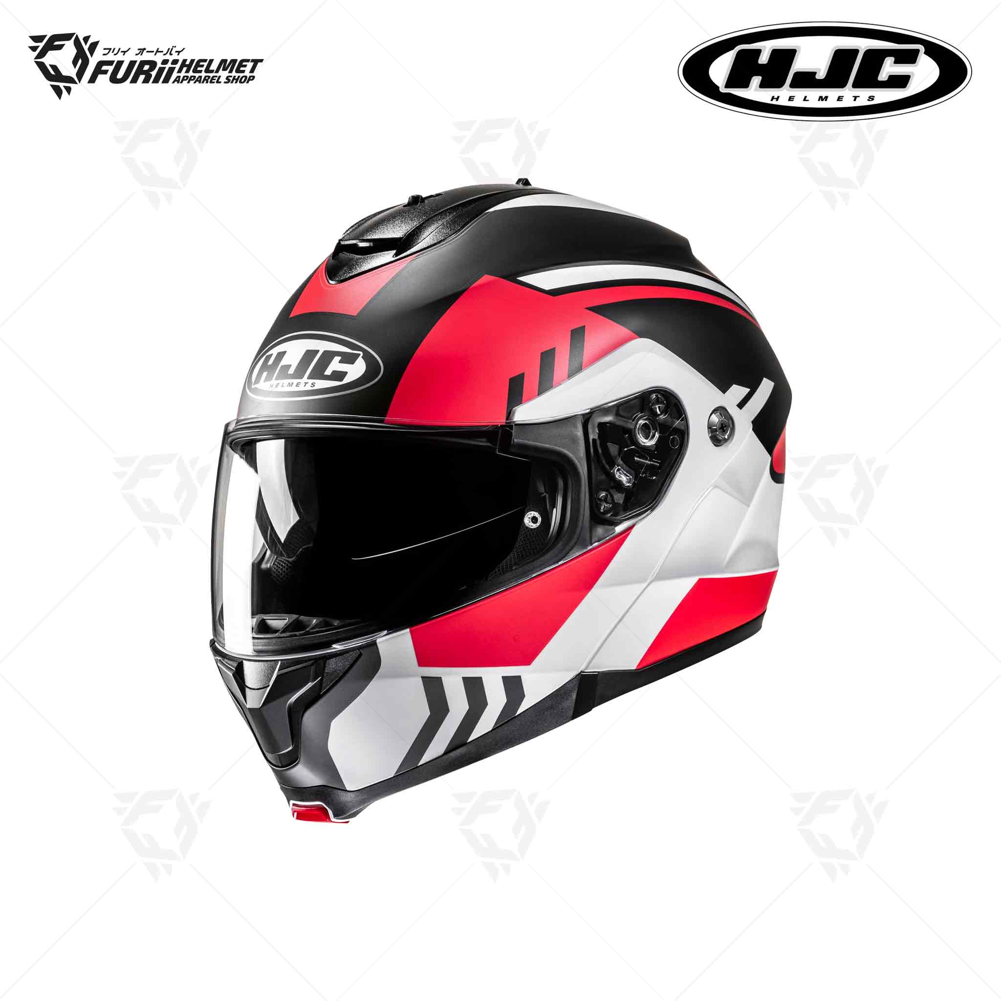 หมวกกันน็อค HJC C91N Modular & Flip-Up KAON : MC1SF สีขาว/ดำ/แดง ผิวด้าน (มี มอก.)