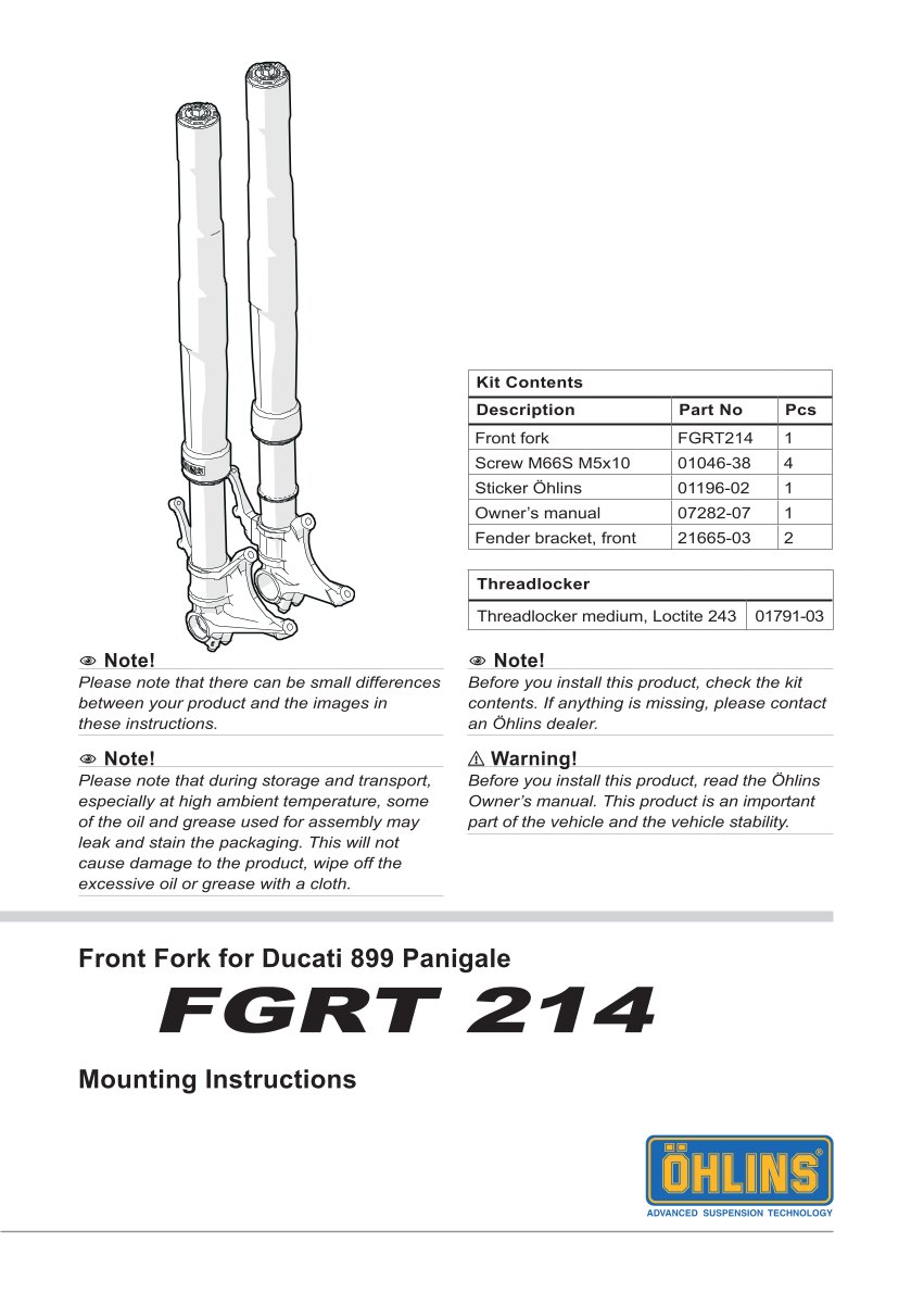 โช้คหน้า OHLINS FGRT214 FOR Ducati Panigale V2 2020-2023
