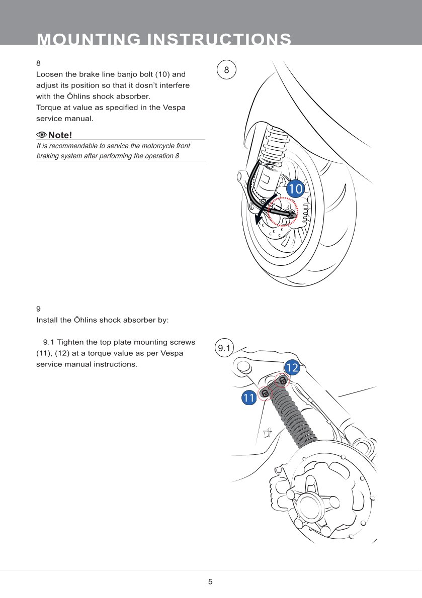 โช้คหน้า OHLINS PI921 For Vespa GTV 2024