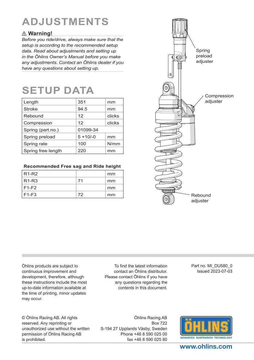 โช๊คหลังแต่ง Ohlins DU580 For Ducati Desert X ปี 2022