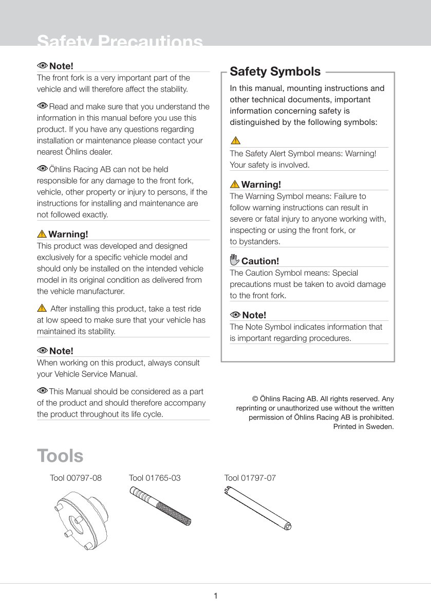 สปริงโช้คหน้า Ohlins FGK204 For Honda CBR600RR 2007-2012